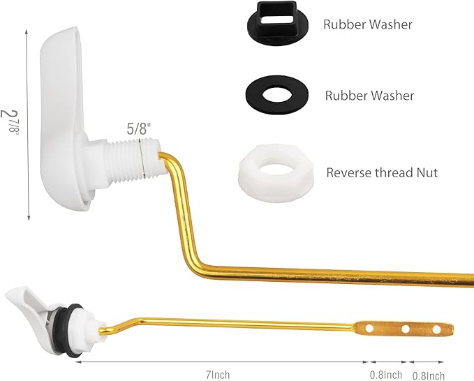 Toilet Handle Replacement Kit, Side Mount Toilet Trip Levers with Seal Gasket and Nut, with Stainless Steel Flapper Chains, Universal Replacement for Most Toilets (White)