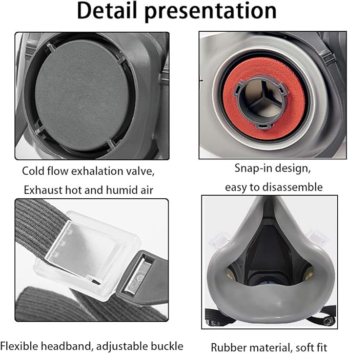 Reusable Half Face Gas Mask with Safety Glasses, Filters - For Painting, Welding, Woodworking