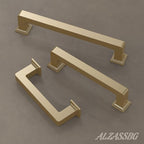 Alzassbg 6 Pack Brushed Gold Cabinet Pulls, 10 Inch(256mm) Hole Centers Cabinet Handles Square Kitchen Hardware for Cabinets AL3046BG