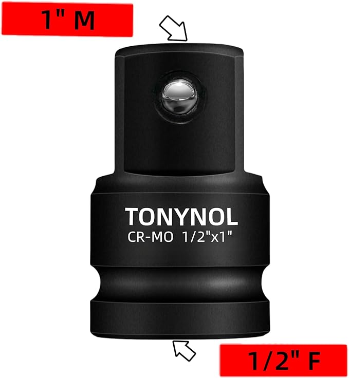 Impact Socket Adapter 1/2" F to 1" M,Cr-Mo Steel, Enhances Impact Driver Conversions, For Auto and Construction Use.