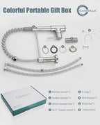 Kitchen Faucet, Commercial Kitchen Sink Faucets with Pull Down Sprayer, Stainless Steel Faucets for Kitchen Sinks, Dual Function Spray Head, Single Handle Spring Kitchen Faucets -Brushed Nickel