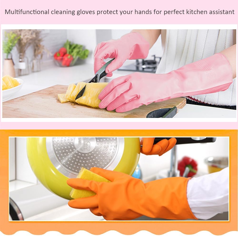 Alimat PluS 3 Colors Rubber Dishwashing Gloves Without Liner, Reusable Cleaning Gloves Latex Free, Waterproof Household Cleaning Gloves for Laundry, Gardening(Large)