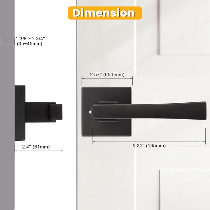 knobelite 6 Pack Dummy Door Handles,Matte Black Square Door Levers,Non-Turing Single Side Knob Pull for Closet French Doors