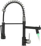 Kitchen Faucet Black AIMADI Black and Brushed Nickel Kitchen Faucet with Pull Down Sprayer,Single Handle Faucet for Kitchen Sink with LED Light