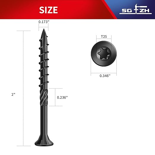 #8 x 2 Inch Deck Screws (116Pcs) 1lb. Carbon Steel, Black, Flat Head, Rust Resistant epoxy Coated, with T25 Star Bit