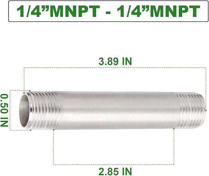 TAISHER 2PCS Stainless Steel Pipe Fittings, 1/4" NPT x 1/4" NPT Male Threaded, 4" Length Nipple Cast Pipe
