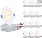 TORCHSTAR Basic Series 12-Pack 4 Inch Ultra-Thin LED Recessed Lighting with Junction Box, CRI90, Aluminum, 3000K Warm White, 5%-100% Dimmable Slim Recessed Downlight, 9W 800LM, ETL and Energy Star