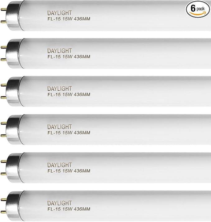 F15T8/DL 18 Inches T8 15 Watt Fluorescent Tube Compatible for Sylvania GE Eiko F15/T8/D Daylight 6500K G13 Bi-Pin Base 6 Count