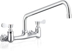 Wall Mount Commercial Sink Faucet with 12” Swivel Spout, 8" Center Wall Mount Kitchen Faucet, Dual Handles Brass Utility Sink Faucet for Laundry Room Restaurant