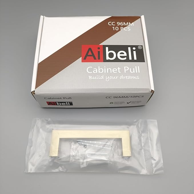 20 Pack Champagne Gold Cabinet Pulls 3 3/4 Inch(96mm) Hole Centers Square Champagne Bronze Dresser Pulls Bar Drawer Handles Stainless Steel Kitchen Cabinet Hardware Cupboard Handles