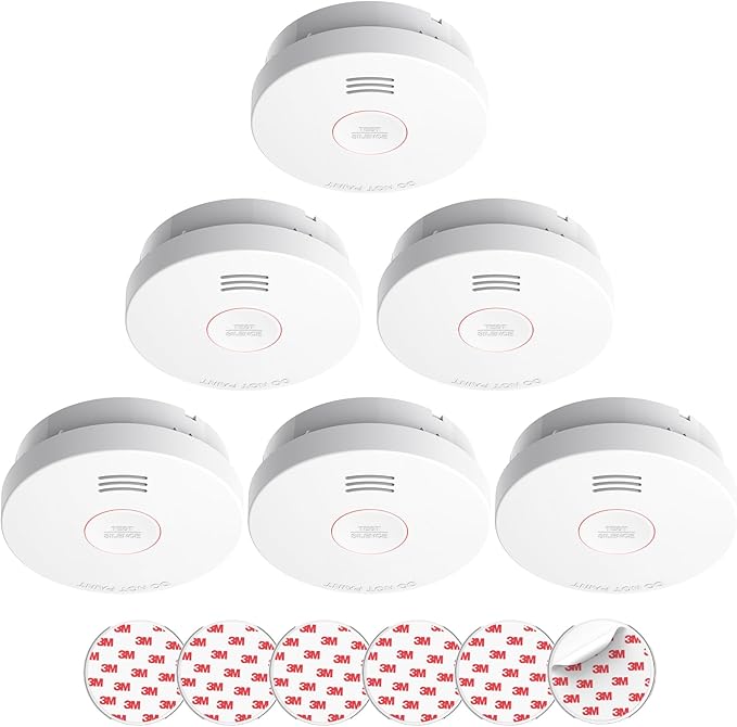 SITERLINK Smoke Detectors 10 Year Battery Operated,UL217-9th Listed Smoke Alarm with Test-Silence Button,Photoelectric Sensor Fire Alarms Smoke Detectors with LED Lights for Home, GS525A (6 Pack)