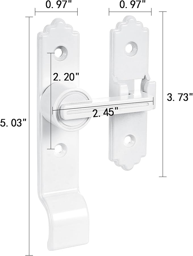 2 Packs 180 Degree White Barn Door Lock, Flip Gate Latch with Handle, Heavy Sliding Door Latches, Door Security Sliding Latch Lock for Cabinets, Bathroom, Garden, Window, Garage