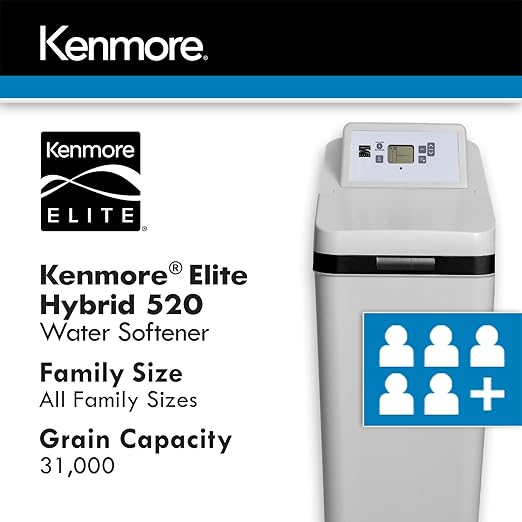 Kenmore Elite 520 Hybrid Water Softener & Whole House Filtration System – NSF-Certified 2-in-1 Softener + Filter – Great Tasting Drinking Water from Whole Home Softener