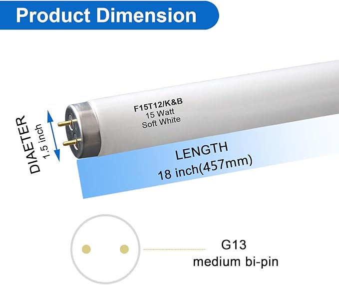 4 Pack F15T12/K&B Soft White,T12 15W 18Inch Linear Fluorescent Bulb,Replacement for Philips 141465 F15T12/WW,G13 Medium 2-Pin Base,3000K