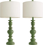 BOBOMOMO 27" Sage Green Table Lamps Set of 2, Large Farmhouse Resin Lamps with Linen Shades, Green Vintage Lamps for Living Room, Bedroom, or Entryway, Rustic Elegant Home Décor