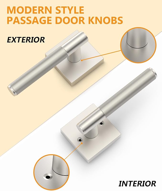 Asidrama 4 Pack Passage Brushed Satin Nickel Door Handles, Door Lever with Door Knobs Indoor for Bedroom or Bathroom, Brushed Satin Nickel Door Handles Interior with Locks for Left Right Sided Doors