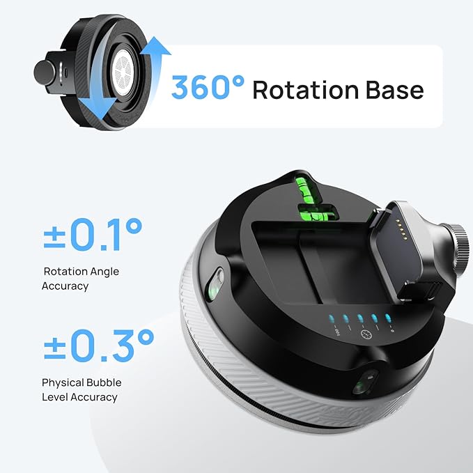 HOZO M-Cube02 Laser Level Tool with Vertical & Horizontal Green Line Lasers, 360° Rotating Base, Wall Mount Laser Level for Picture Hanging, Renovation & DIY, 5kg Level Stand, Rechargeable