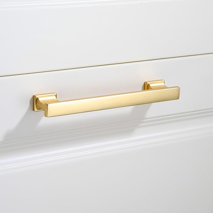 10 Pack 6 Inch Length|5 Inch(128mm) Hole Center Brushed Gold Kitchen Cabinet Handles, Cabinet Pulls Kitchen Cabinet Hardware, Cupboard Pulls, Drawer Handles