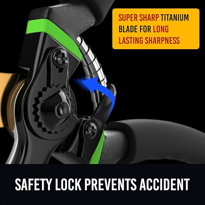 Ultra Sharp Japanese Steel Pruning Shears - Cuts 3X Easier, Weak Hand Arthritis Clippers, Rust-Resistant Titanium Coated Pruner, Effortlessly Cuts 3/4 Inch
