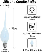 12 Pack Flicker Flame Silicone Candle Lights Bulbs, C7 Clear Silicone Flickering Halloween Decorations Lights Replacement Bulbs for Electric Candle Lamps, Chandelier, E12 Candelabra Base, 1 Watt