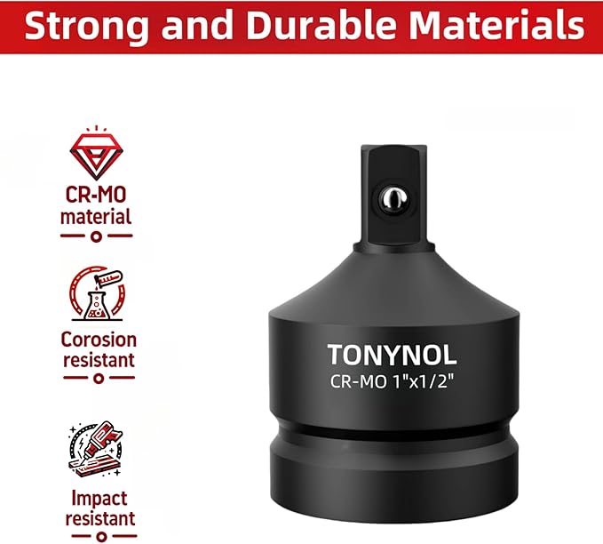 Impact Socket Adapter 1" F to 1/2" M,Cr-Mo Steel, Enhances Impact Driver Conversions, For Auto and Construction Use.