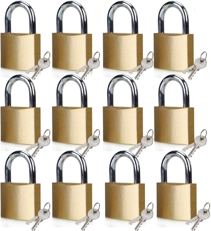 ABRAFOX Lock Solid Brass Keyed Different Padlock-12pack(24 Keys)