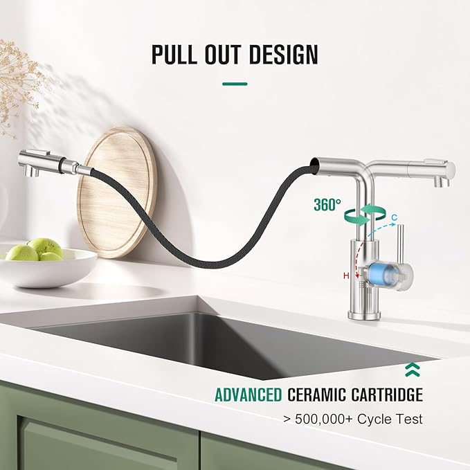 CREA Kitchen Faucet with Pull Down Sprayer - Pre Wet Bar Sink Faucets Single Hole/Handle - Brushed Nichel Stainless Steel Small Faucet for Mini Sink RV Outdoor Utility Laundry Room Faucet