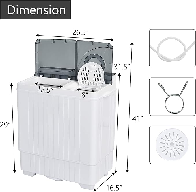 COSTWAY Portable Washing Machine, Twin Tub 26 Lbs Capacity, 18 Lbs Washer and 8 Lbs Spinner, Compact Washer with Control Knobs, Timer Function, Drain Pump, Laundry washer for Apartment RV, Grey