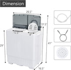 COSTWAY Portable Washing Machine, Twin Tub 26 Lbs Capacity, 18 Lbs Washer and 8 Lbs Spinner, Compact Washer with Control Knobs, Timer Function, Drain Pump, Laundry washer for Apartment RV, Grey