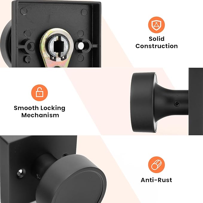 Haidms Matte Black Dummy Door Knobs, Half No-Turning Dummy Knob for Closet Doors, Zinc-Alloy Single-Sided Door Locks (4 Pieces/2 Pairs)