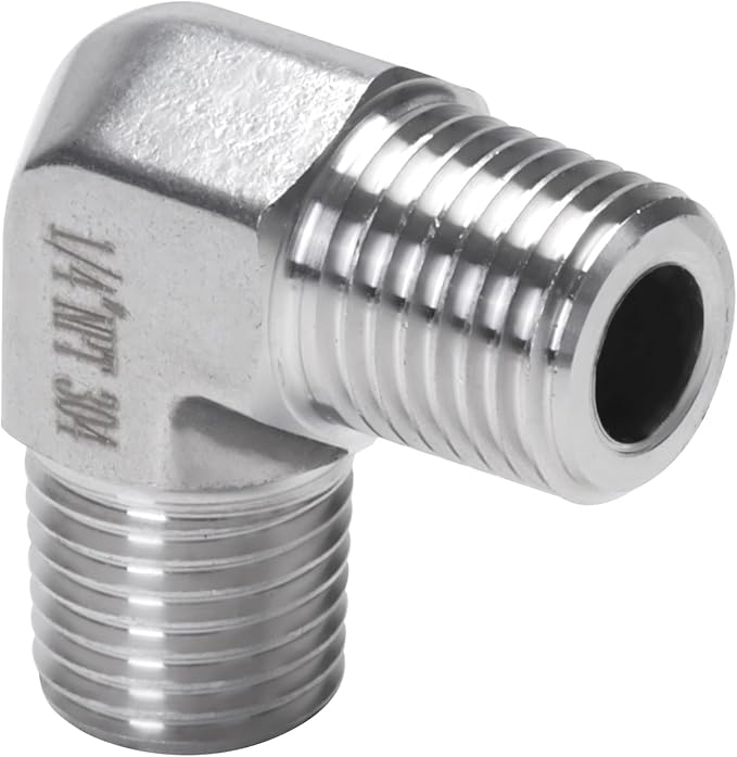 90 Degree Street Elbow - 1/4" NPT Male to 1/4" NPT Male Stainless Steel 304 Heavy Duty Forged Barstock Street Elbow Adapter Pipe Fitting (pack of 2)