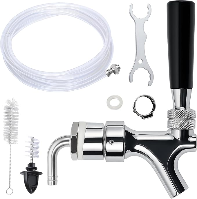 Wadoy Beer Keg Cleaning Kit, Draft Line Shank Replacement Parts, ID 3/16" OD 7/16" Hose 5ft With 1/4'' Keg Coupler Barb, Self-Closing Tap Faucet for Kegerator