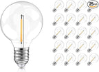 25Pack G40 LED Replacement Bulbs, E12 Candelabra Base, 1W (7W Equivalent) Dimmable 2700K, Shatterproof Plastic Globe for Outdoor String Lights, Patio, Porch, Christmas, Wedding, Cafe & Bistro