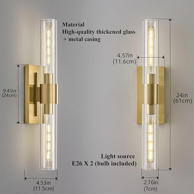 Gold Bathroom Vanity Lights Over Mirror,Modern Wall Light Fixture Sconce with Clear Glass for Bedroom,Bathroom,Hallway.