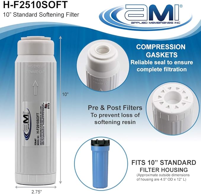 Water Softening Filter Cartridge | 10" Standard Universal Size | Ion Exchange Filter Softens Water | Great for Espresso and Washing Machines (1, 10" Standard)