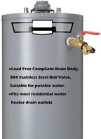 Full Port Brass 3/4" MNPT Water Heater Drain/Flush Ball valve(2 inch Shank, LF Compliant, 180 Degree Handle, w/Garden Hose Cap)