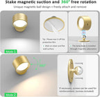 LED Wall Lights Lamp 3 Color Temperatures & Dimmable Magnetic 360° Rotation with Remote, Wall Sconces 3 Pcs with 3000mAh Rechargeable Battery, Cordless Wall Light for Reading Bedside Hallway