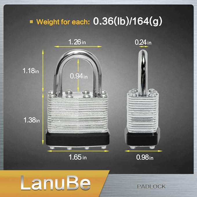 LanuBe Lock Laminated keyed Padlock (1-9/16", 40mm), keyed Alike Locks, Normal Shackle,Marked Black Plastic Hoop, Pack of 100