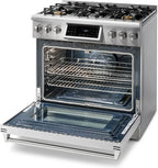 THOR Kitchen 36-Inch Gas Range with Tilt Panel and Self-Cleaning Oven in Stainless Steel - Model TRG3601
