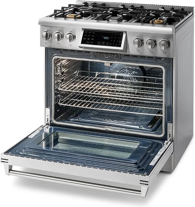 THOR Kitchen 36-Inch Gas Range with Tilt Panel and Self-Cleaning Oven in Stainless Steel - Model TRG3601
