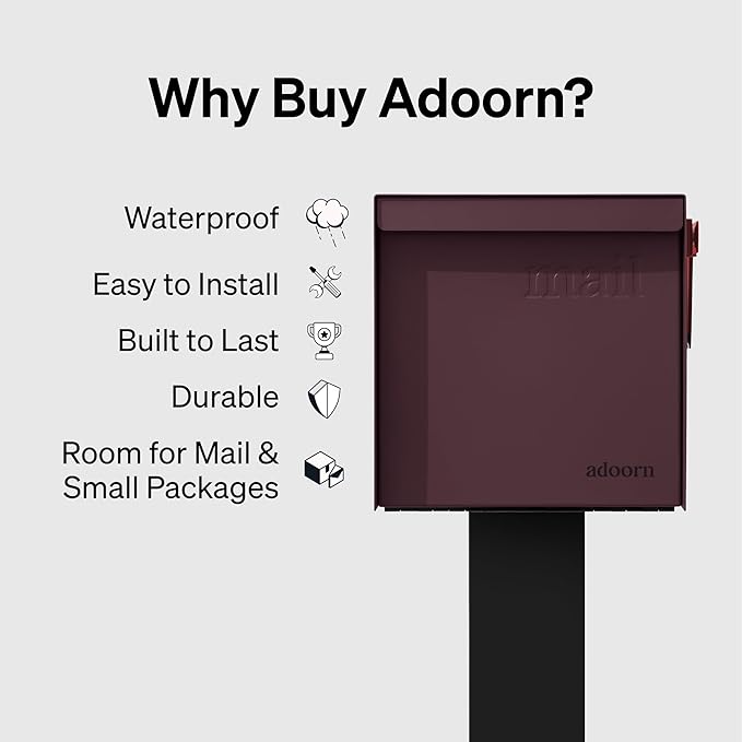 Adoorn Post Mount Mailboxes, 9.5 x 9.5 x 19.5 (HxWxD) Large, Galvanized Steel Modern Mailbox, for Daily Letters, Magazines and Packages, Weatherproof with Front Access Door - Malbec