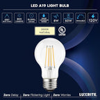 LUXRITE Vintage A19 LED Light Bulbs 60W Equivalent, 3500K Natural White Dimmable, 800 Lumens, Standard LED Edison Bulb 8W, UL Listed, E26 Base (4 Pack)