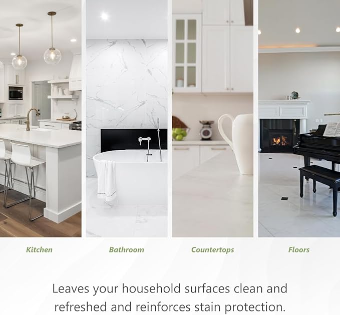 MORE Stone & Quartz Cleaner + Protector - Water-Based Surface Spray - Granite, Quartz & Marble Cleaner - For Kitchen & Bathroom Countertops & Floors - Peppermint-Thyme Essential Oil - Pint (16oz)