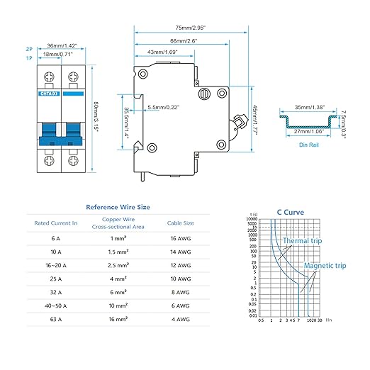 DC Miniature Circuit Breaker, 2 Pole 500V 20 Amp Isolator for Solar PV System, Thermal Magnetic Trip, DIN Rail Mount, Chtaixi DC Disconnect Switch C20