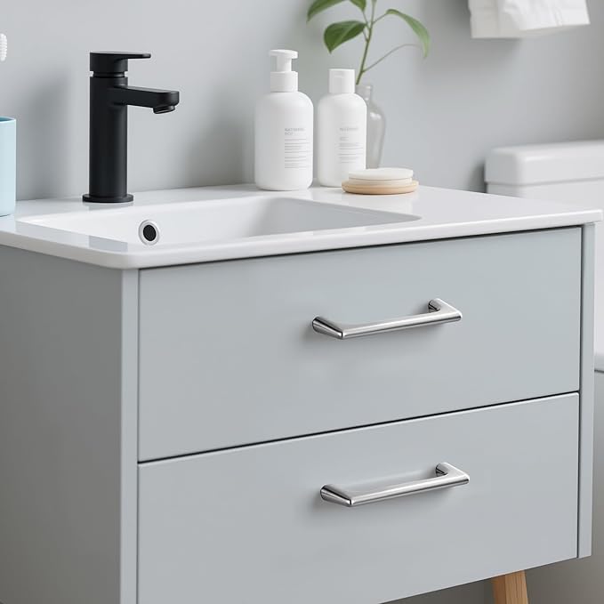 15 Pack 3.75 Inch(96mm) Hole Center Modern Brushed Satin Nickel Cabinet Pull Handle Timeless Vanity Drawer Pull Handle Classic Cabinet Hardware for Kitchen Bathroom, Screws Included, Nickel-B(3.75x15)