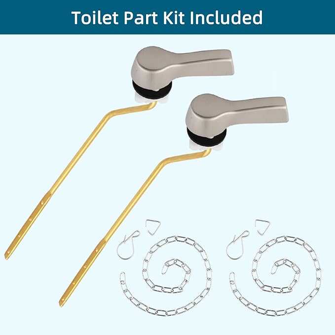 Hygie Rinse Metal Toilet Handle Lever Flush Replacement, 2PCS Universal Side Mount Toilet Handle with Stainless Steel Flapper Chains, Toilet Repair Kit, Brushed Nickel