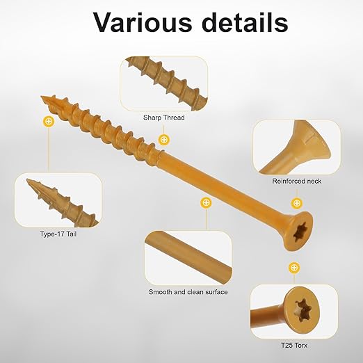 Deck Screws #10 x 3’’, T25 Star Torx Drive Flat Head Wood Screws, Tan, 5lb