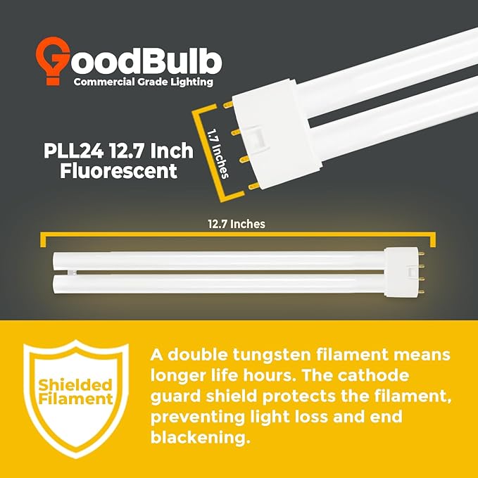 GoodBulb PLL24/827 | 24W 12.7" Twin Tube Compact Fluorescent Light Bulb | 4-pin 2G11 Base 2700K Soft White 1500 Lumen | 36000 Hour Long Life Biax | Pack of 10