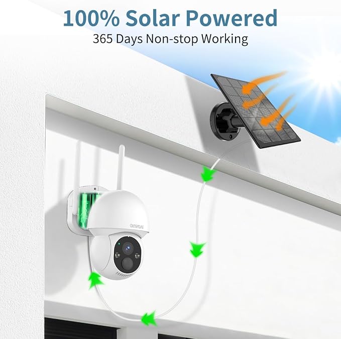 《 2-Way Audio & 100% Solar Powered》Outdoor Wireless PTZ Camera System, 4MP Solar Powered Battery Cameras,Home Video Surveillance