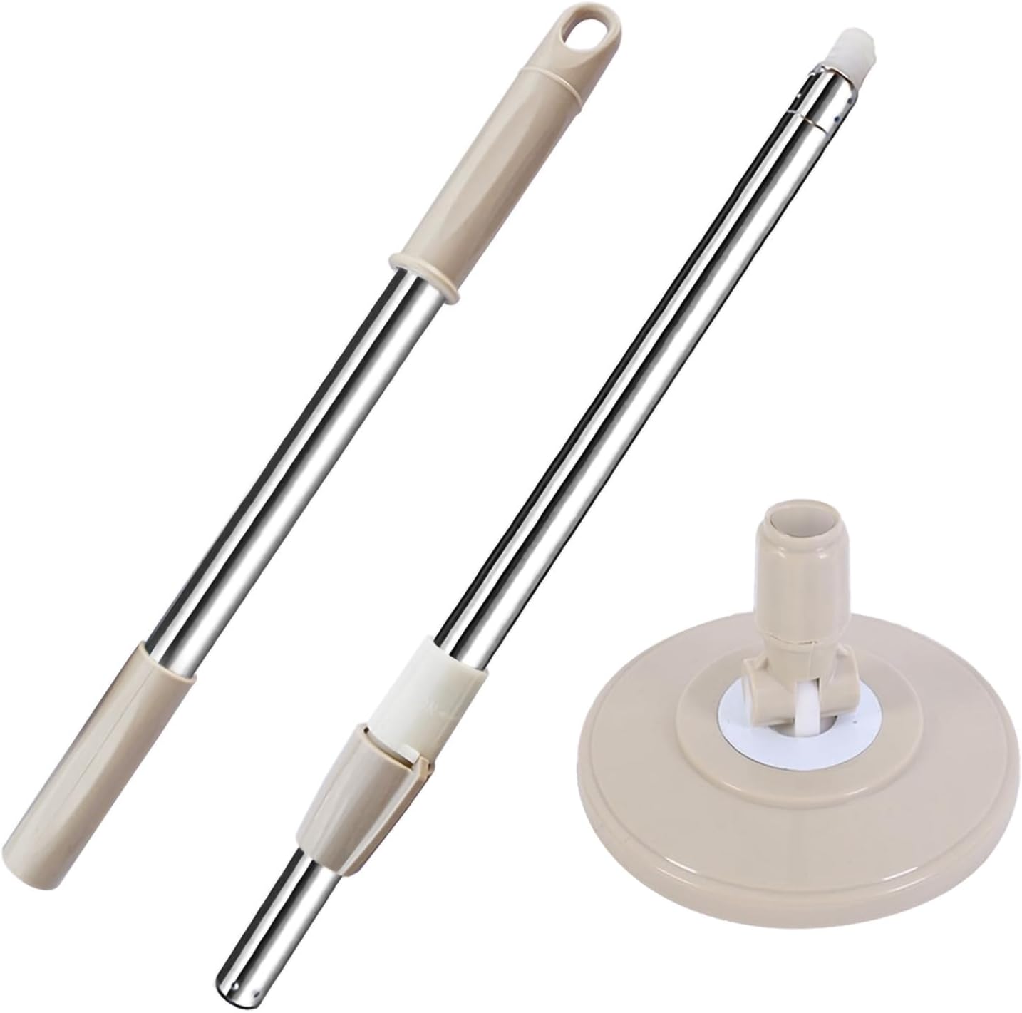 Spin Mop Replacement Mop Handle, 49-inch 360 Degrees Rotating Telescopic Replacement Mop Stick with Reinforced Plastic Disc for Spin Mop Bucket Cleaning System (Plastic Disc, Khaki)